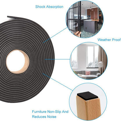 Seal Foam Tape,1/2 Inch W x 1/8 Inch T Weather Stripping for Door and Window,High Density Single Sided Closed Cell Door Insulation Weather Strip, 3 Rolls Total 50FT Black
