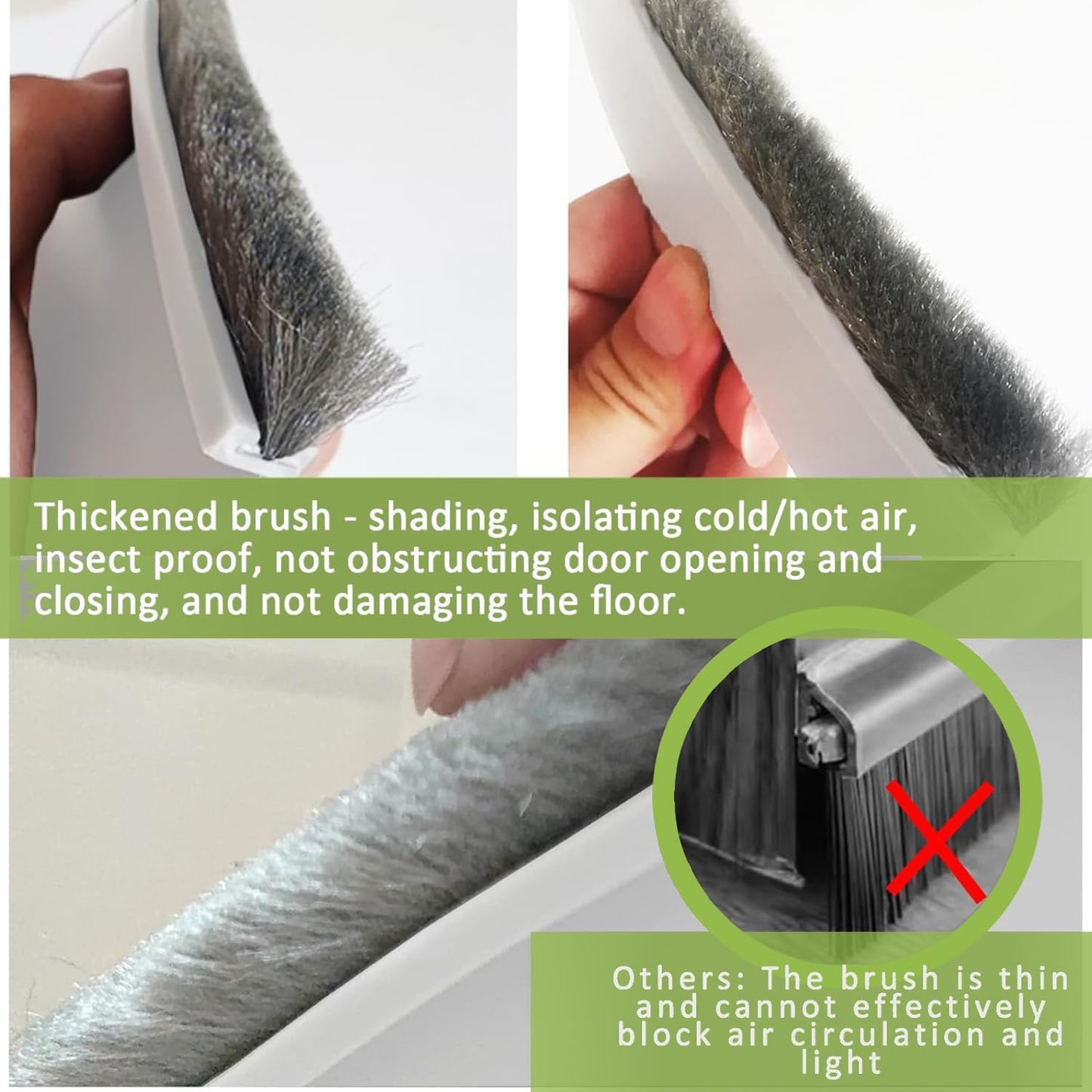 2 PCS Brush Door Sweep, Draft Stoppers for Bottom, Draft Stopper with Brush for Exterior Door, Bottom Seal Strip for Protection Against Bug, Dust, 2" W x 39" L, Black