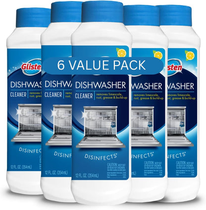 Dishwasher Cleaner, Removes Limescale, Rust, Buildup, and Grease, Lemon Scent, 12 Ounce Bottle, 6-Pack