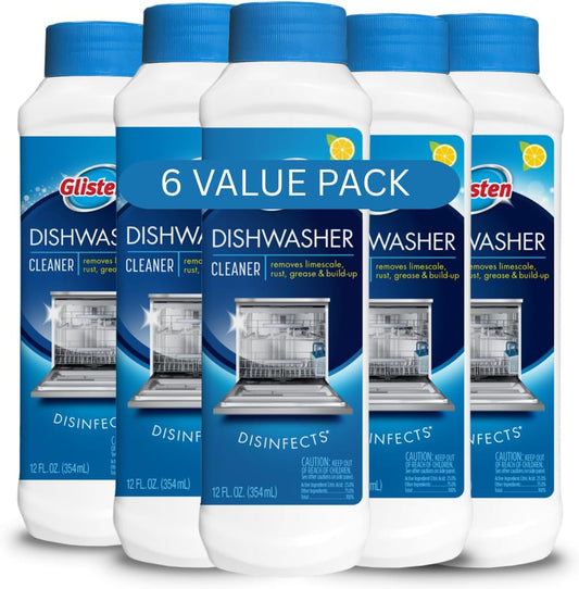 Dishwasher Cleaner, Removes Limescale, Rust, Buildup, and Grease, Lemon Scent, 12 Ounce Bottle, 6-Pack