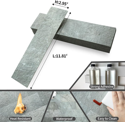 AULIGET 40-Piece Polished White Marble with Gold Peel and Stick Backsplash Wall Tiles, 3" x 12" PVC Faux Stone Stick on Tiles for Backsplash Kitchen, Bathroom, Laundry Room, Camper, Fireplace