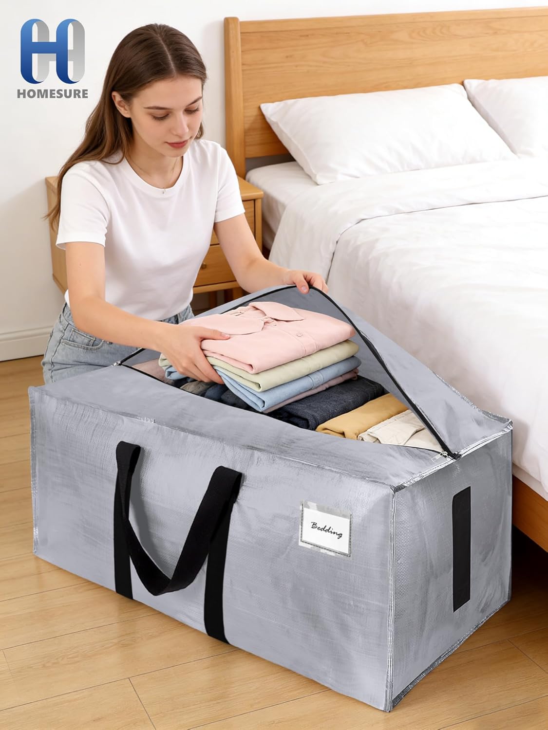 HOMESURE Supports 200lbs Heavy Duty Moving Bags - Strong Zipper & Wrap-Around Handles - Water-Resistant Storage Totes, Durable Alternative to Moving Boxes - 8 Pack - Semi-Transparent