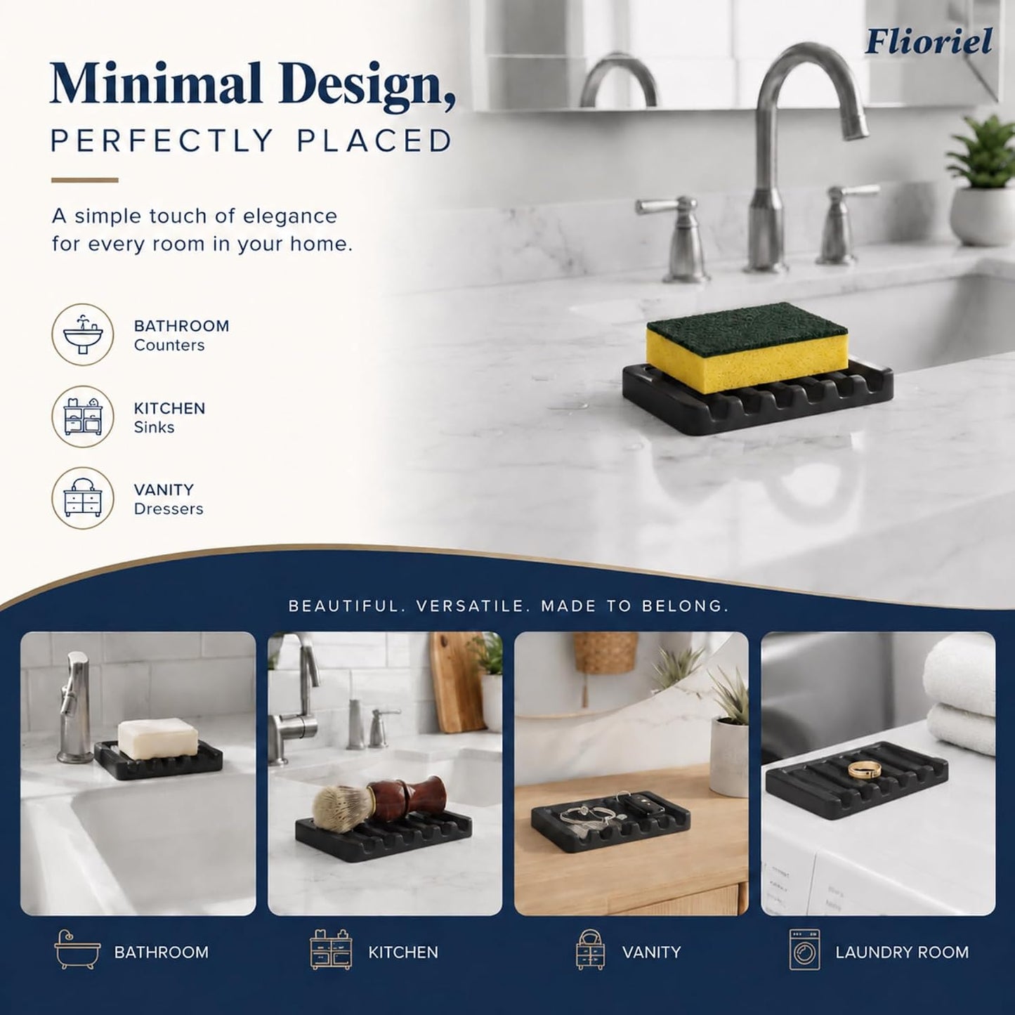 Ceramic Soap Dish Self Draining Soap Holder Bathroom Sink | White Porcelain Soap Tray Self Draining Keeps Soap Dry Anti Slip Silicone Pads Easy Clean Modern Minimalist Bathroom Shower