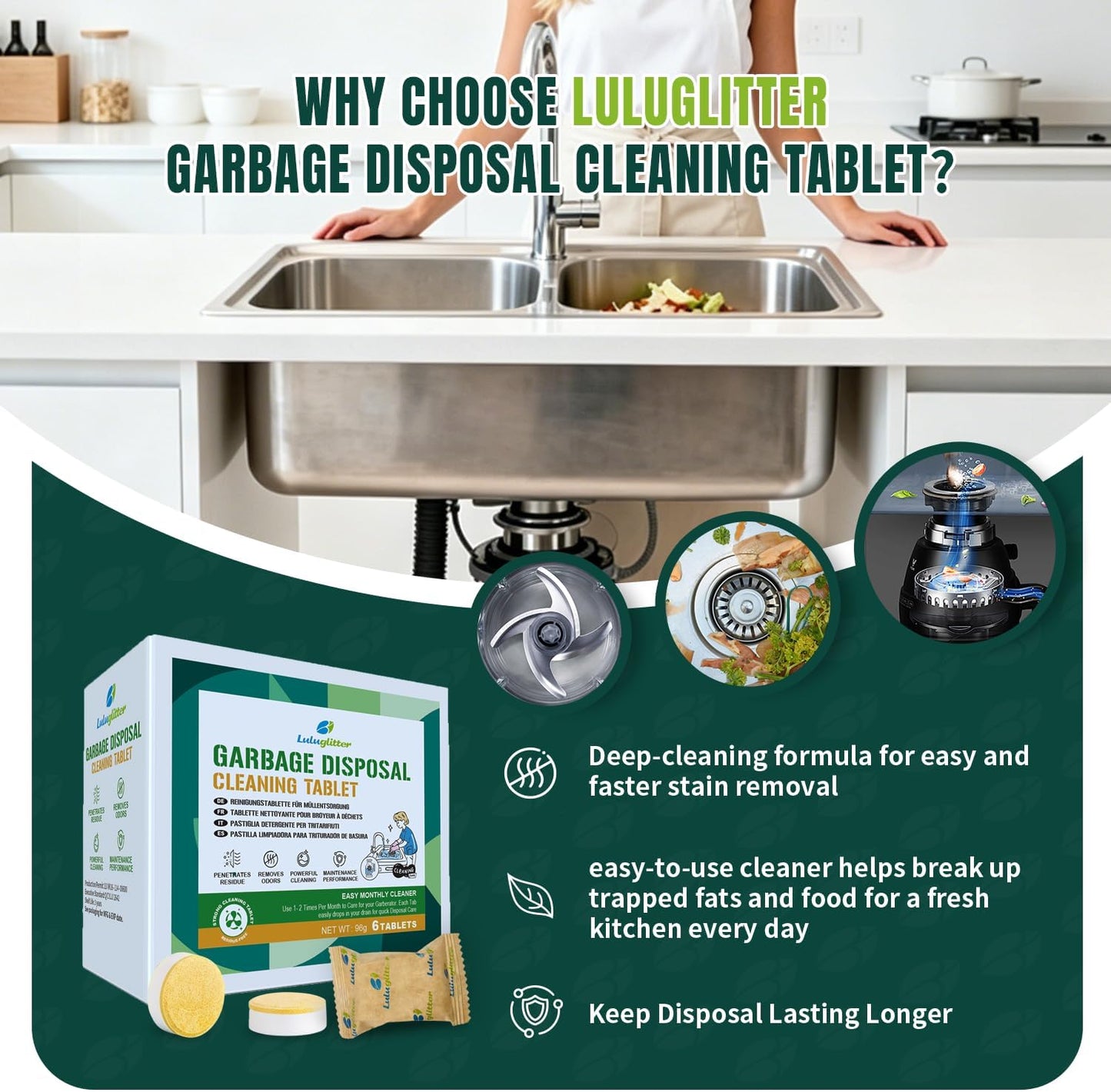Garbage Disposal Cleaner Deodorizer Tablets 24 Pack Sink Freshener Kitchen | Deep foaming clean, Fresh scent, All disposal compatible,Effortless maintenance