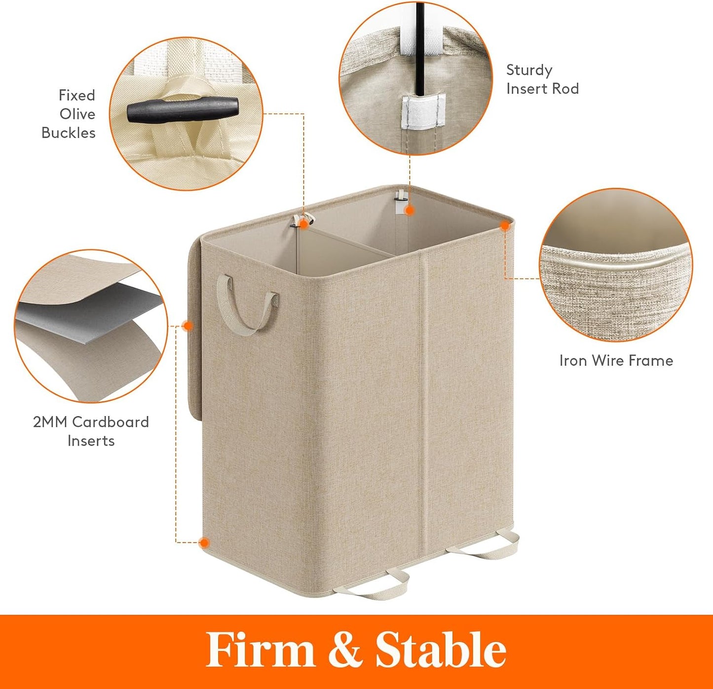 Lifewit Double Laundry Hamper with Lid and Removable Laundry Bags, Large Collapsible 2 Dividers Dirty Clothes Basket with Handles for Bedroom Laundry Room Closet Bathroom College, 136L Beige