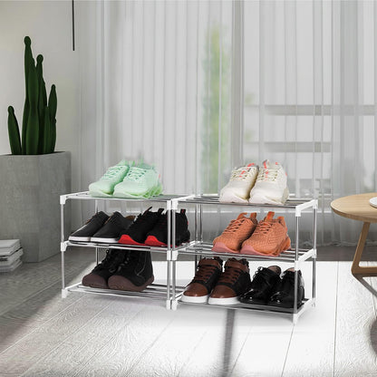 3-Tier Stackable Small Shoe Rack, Lightweight Shoe Shelf Storage Organizer for Entryway, Hallway and Closet(Black)