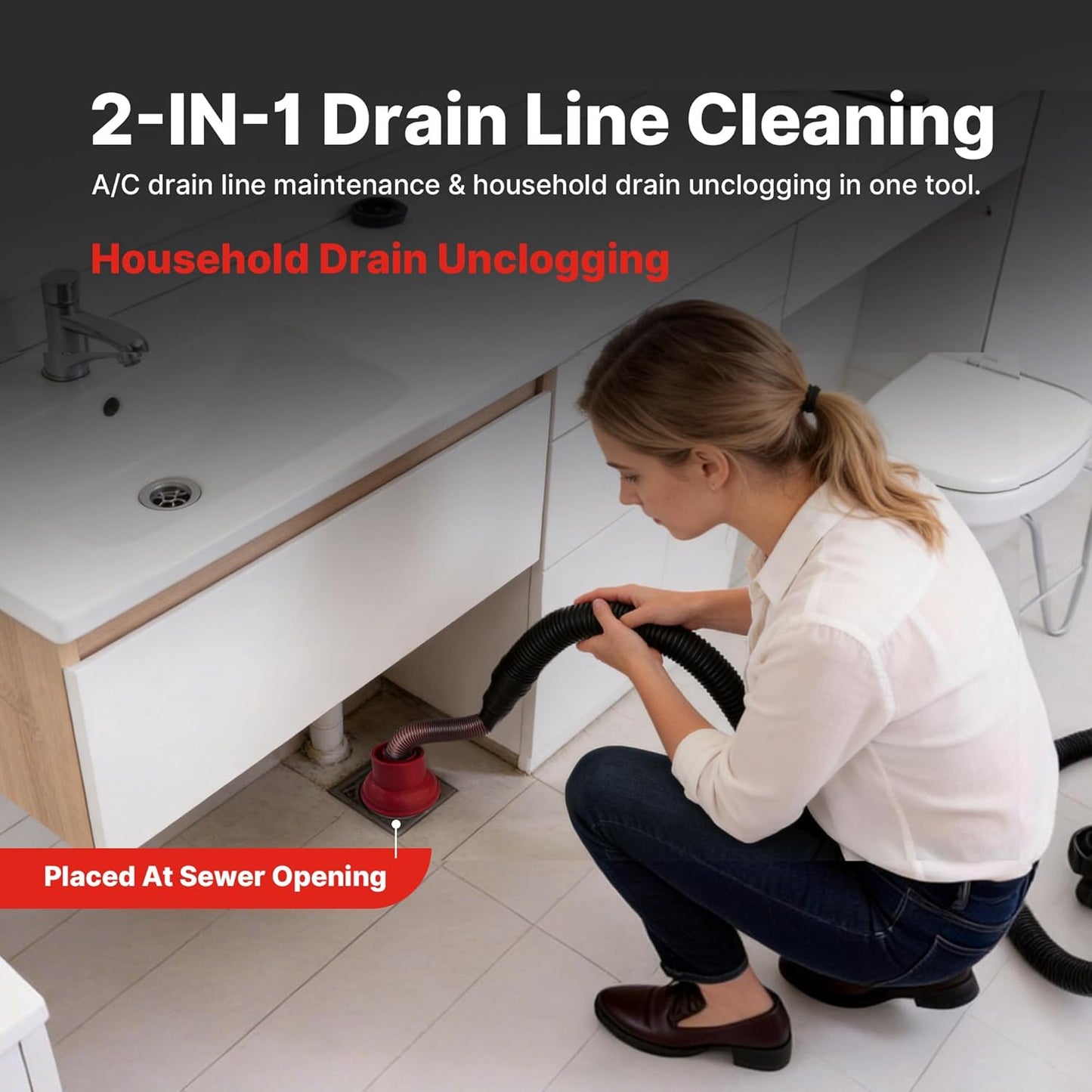 Shop-Vac 2-In-1 AC Drain Line Unclogger Tool, Universal Fit HVAC Drain Line Cleaner Adapter for Vacuums, Flexible & Durable Wet Vac Attachment with Clear Visibility for Sink, Floor Sewer, A/C Cleaning