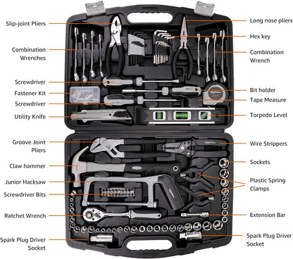 Amazon Basics 173-Piece General Household Hand Tool Set with Storage Case, Portable Tool Kit for Home Maintenance and Everyday Repairs