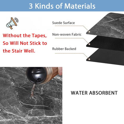 Non Slip Rubber Carpet Stair Treads for Wooden Steps Indoor, 15 Pack Slip Resistant Stair Rug Staircase Step Treads Pads for Pet, Kids and Elderly, Black Marble