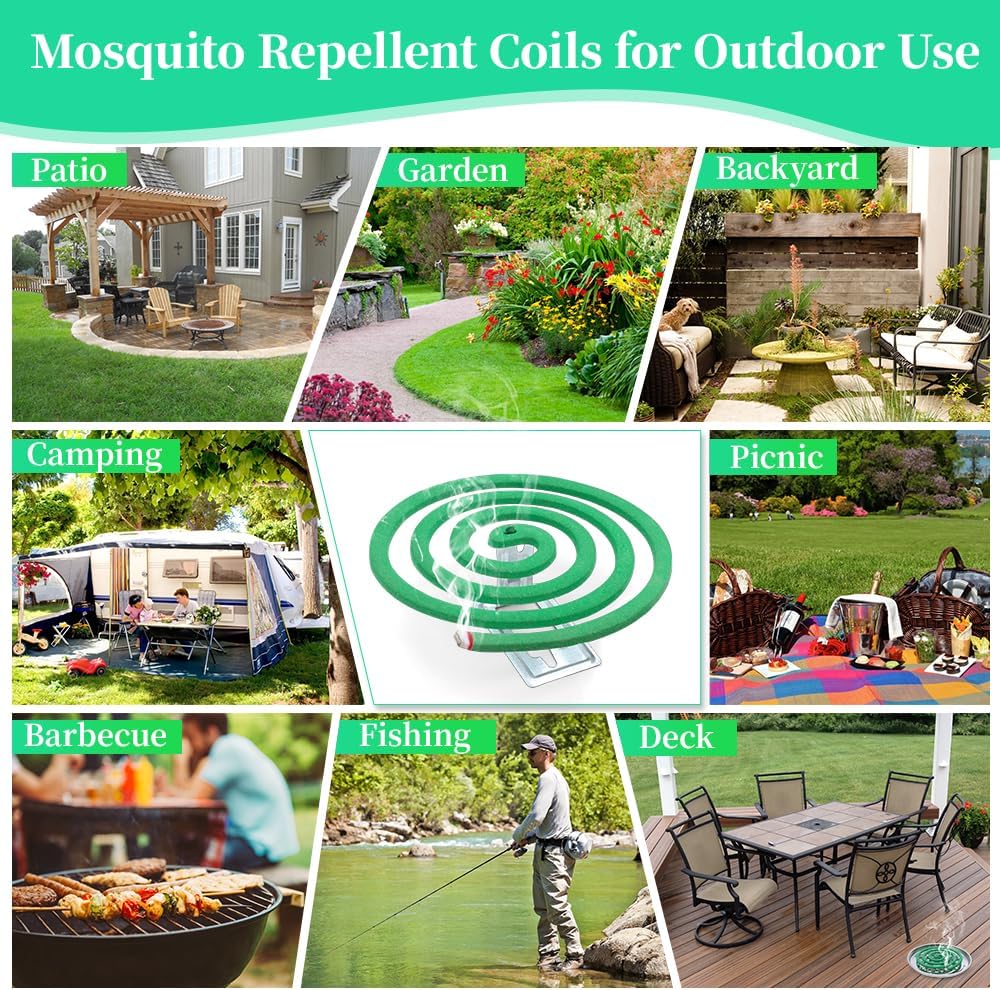 16 Pack Natural Mosquito Coils with 1 Holder & 6 Stands, Long-Lasting Outdoor Mosquito Repellent for Patio, Camping, Yard, Garden, Backyard, 4-5 Hours Burn Time, Effective Citronella Mosquito Killer