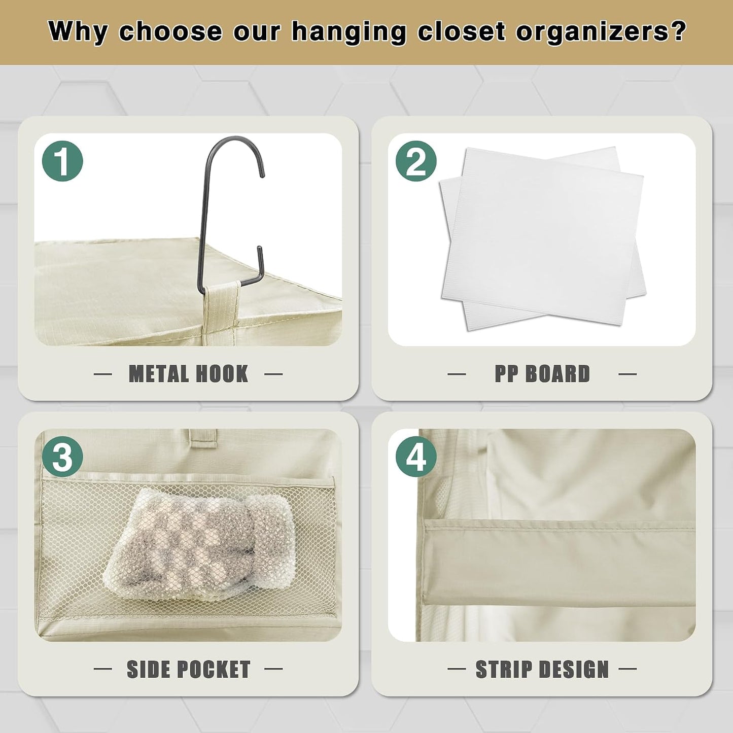 3-Shelf Hanging Closet Organizer, Washable Foldable Storage, Dark Gray | Front lip keeps items secure; side pockets add room; Oxford fabric handles towels, shirts, baby items, dorms, RVs or travel.