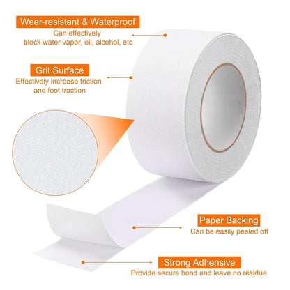 HARFINGTON Anti Slip Traction Tape 2" x 16.4ft Waterproof Non-Slip Grip Tape High Friction Weather Resistant Non Skid Stair Treads Tape for Indoor Outdoor Stair Steps, White