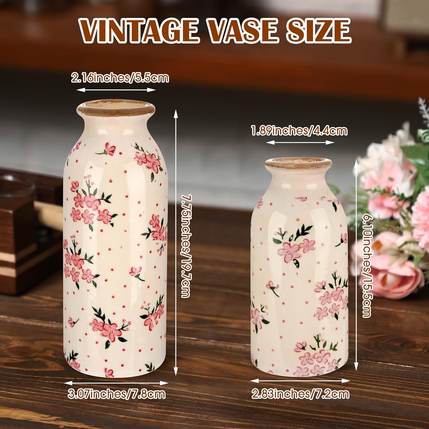 2 Pcs Ceramic Small Vase Rustic Farmhouse Vase Boho Vases Home Decoration for Your Kitchen Bedroom Office Bathroom & Shelf Centerpiece Table Decorative(Simplicity)