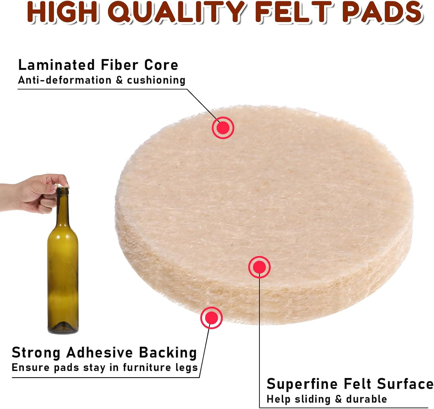 144Pcs Small Felt Pads for Coasters Bottom Dots 3/4" Adhesive Chair Felt Pads Felts Cabinet Door Bumpers Cushion Dots Round Furniture Pad Floor Protectors Furniture Feet for Chair Legs Hardwood Floors