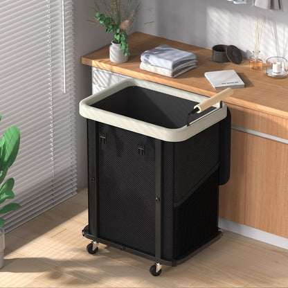 Rolling Laundry Hamper with Wheels, Laundry Hamper 3 Section with Lid, Laundry Basket with Rolling Lockable Wheels and Handle, Laundry Basket Organizer for Laundry Room, Bedroom 230L Black