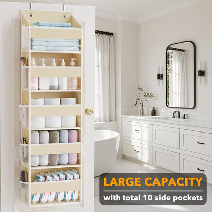 SpaceAid 1 Pack Over The Door Organizer with 5 Large Pockets and 10 Mesh Side Pockets, 5 Layers Door Organizer Hanging with Clear Window for Bedroom, Bathroom, Pantry and Nursery, Gray