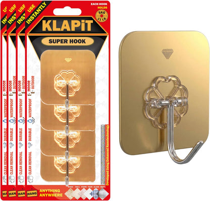 KLAPiT Super Hook - Heavy-Duty Adhesive Clear Wall Hooks Made of Stainless Steel, Holds up to 11 lbs, Waterproof, No Damage, Easy Install on Tile, Wood, Stone, Glass & Metal (Clear, 8pc)