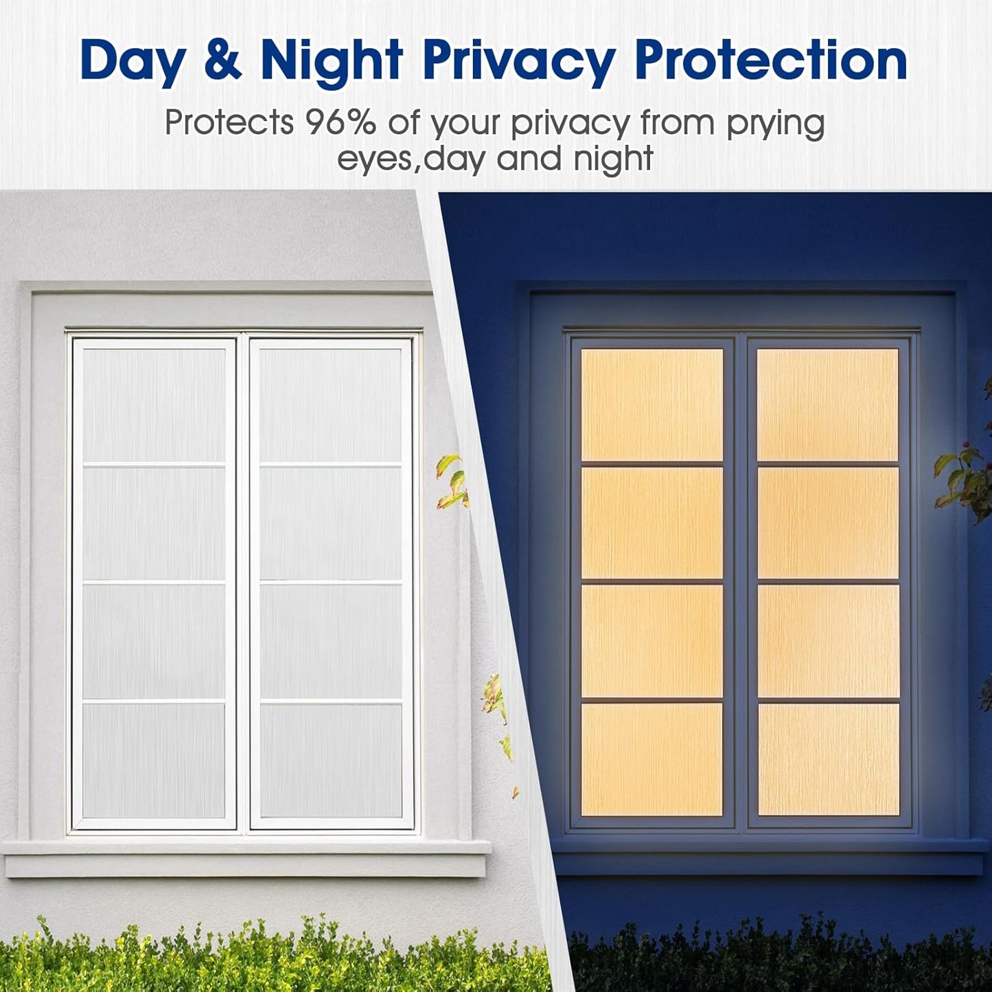 Frosted Window Privacy Film - Brushed Silver Static Cling Glass Film for Bathroom, Day and Night Door Privacy Film Window Cover to Stop Dog Barking, 17.5x78.7 Inch, Pure