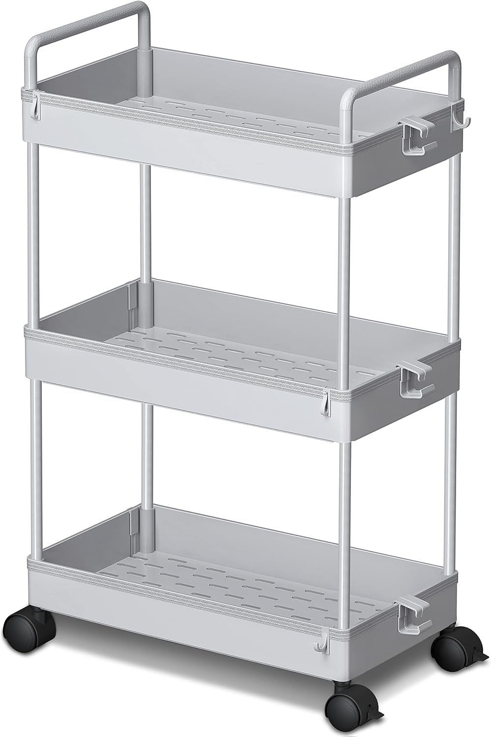 Ronlap 3 Tier Slim Rolling Storage Cart with Wheels Plastic Utility Cart Organizer for Snack Craft Art Postpartum Baby Diaper Nail Makeup in Bathroom Laundry Room Kitchen Bedside Narrow Space, White