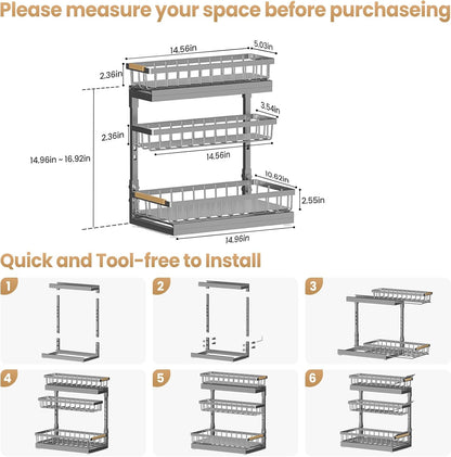 Under Sink Organizer and Storage for Bathroom and Kitchen - 2 Pack 3 Tier Under Cabinet Pull Out Shelf Organizers - Slide Out Drawer Organization for Home Cabinets Shelves and Drawers