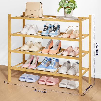 Kitsure Bamboo Wooden Shoe Rack for Closet - Stackable Shoe Organizer with Modular Structure, Space-Saving Shoe Shelf for Entryway, Living Room, Bedroom, 26.8" x 11" x 18.9", Natural