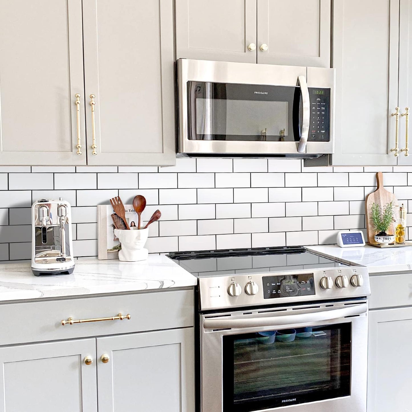 STICKGOO 10-Sheet Subway Tile Peel and Stick Backsplash, Seamless Design Polished Eurasia Beige Kitchen Backsplash Wall Tiles, Glossy Surface Waterproof Stick on Tile for Bathroom, RV, Fireplace