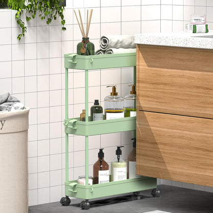 SPACEKEEPER Slim Rolling Storage Cart, 3 Tier Bathroom Storage Organizer Laundry Room Utility Cart Mobile Shelving Unit, Multi-Purpose for Kitchen Office Bathroom Laundry Narrow Places, Black