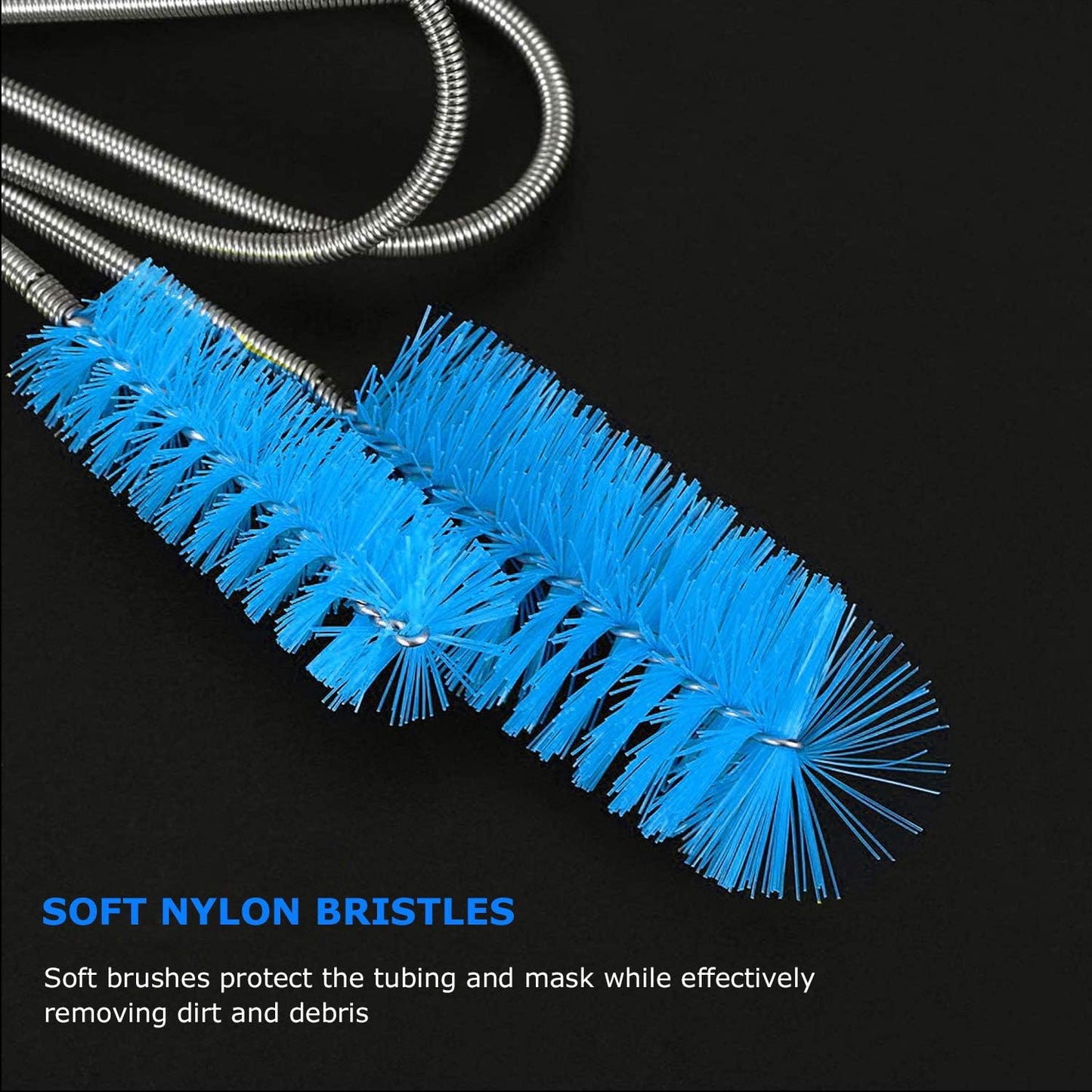 CPAP Tube Cleaning Brush-7 Feet Flexible + 7 Inches Handy Stainless Steel Wire Bristle Brush- Fits for Standard 22mm Diameter Tubing (Blue)