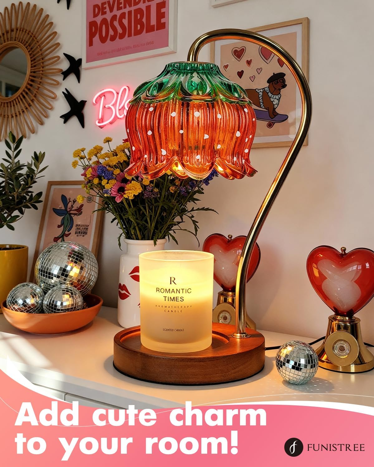Funistree Flower Candle Warmer Lamp with Timer, Dimmable Candle Lamp Warmer, Christmas Birthday Gifts for Women Mom Her, Housewarming Home Decor, Lotus Wax Warmer for Yankee Candles - Lily Amber