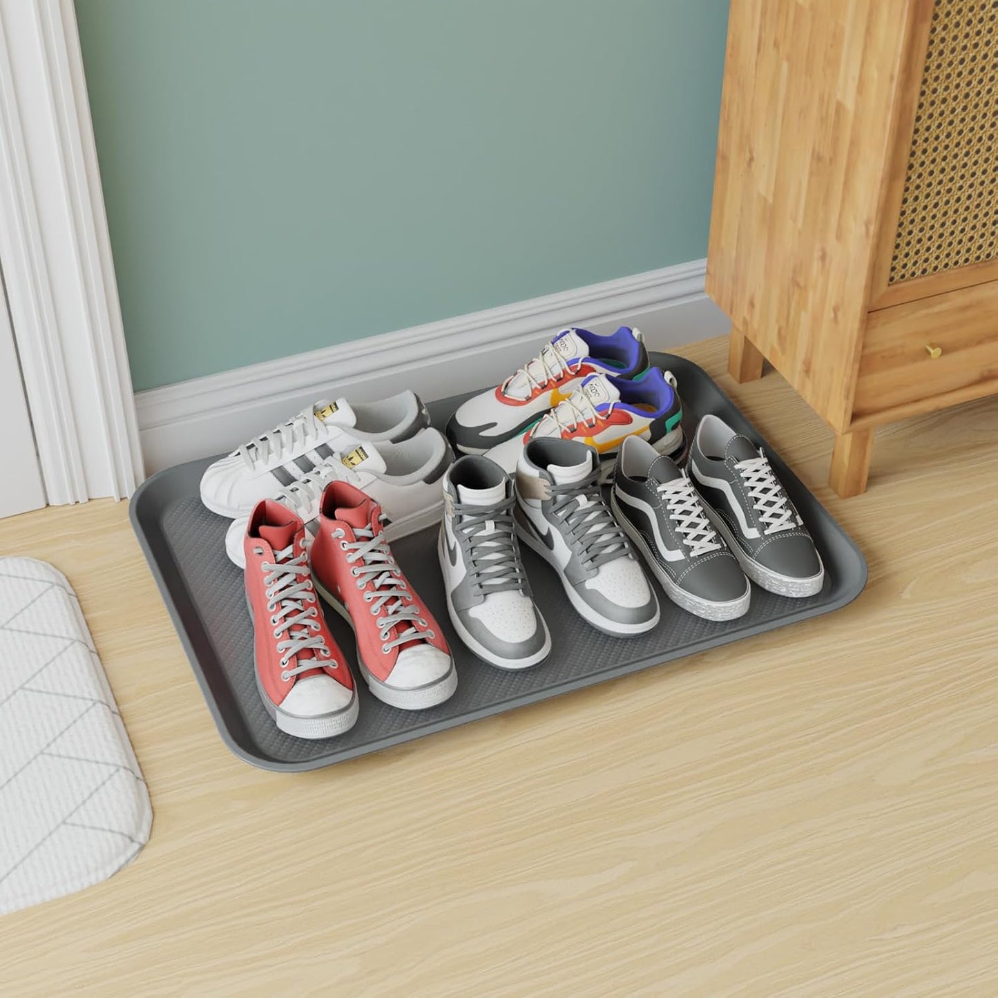 Boot Tray Indoor/Outdoor Utility Shoes Mat for Entryway, Multipurpose Pet Food Tray, Dog Cat Bowl Mat, Grey (Pack of 6)