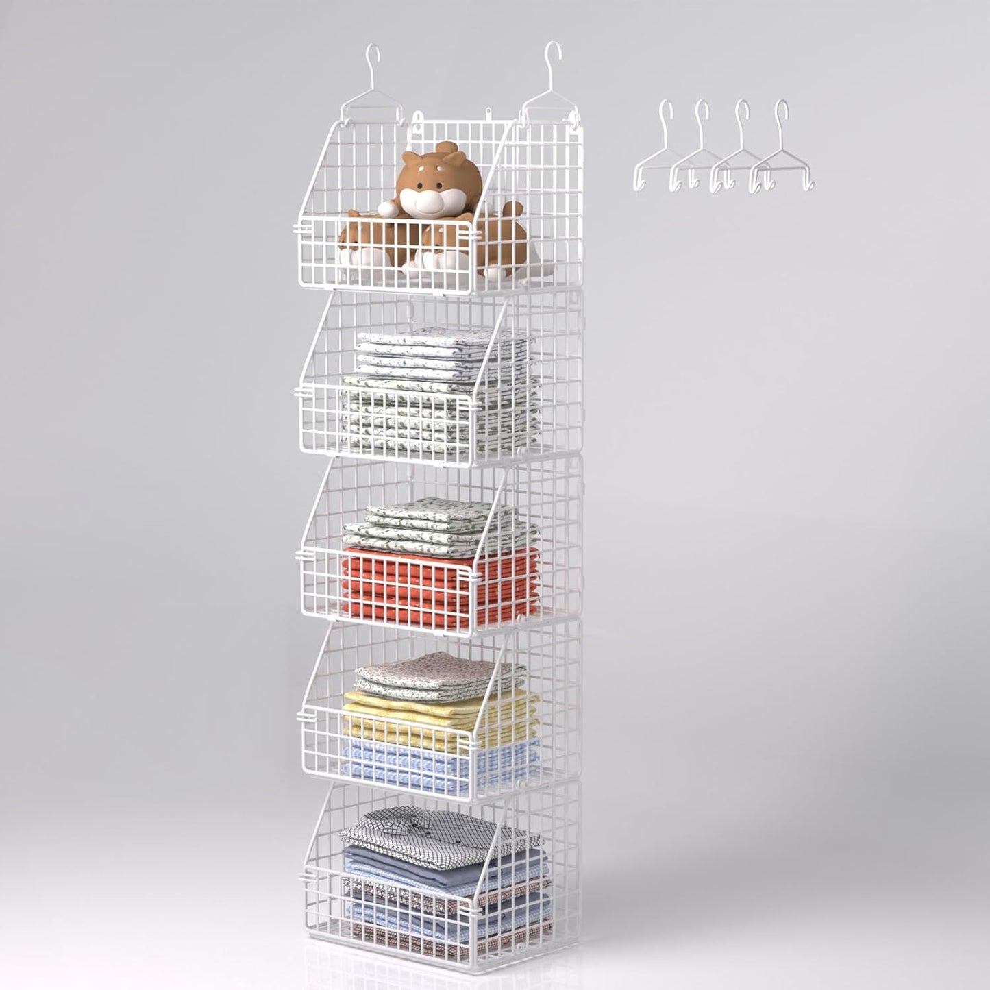 PUPPYCUTE Larger & Deeper Hanging Storage Basket, Closet Organizers and Storage, Hanging Shelves Wire Baskets for Clothing Sweaters Purse Handbags Shoes Black 3 Tier