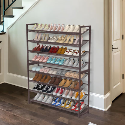 Large Shoe Rack 8 Tier Shoe Organizer, Heavy Duty Metal 4-Tier Stackable Shoe Storage Vertical Shoe Rack for Closet Front Door Entrance, Up to 50 Pairs, 44.8" W x 11.4" D x 56.7" H, Black