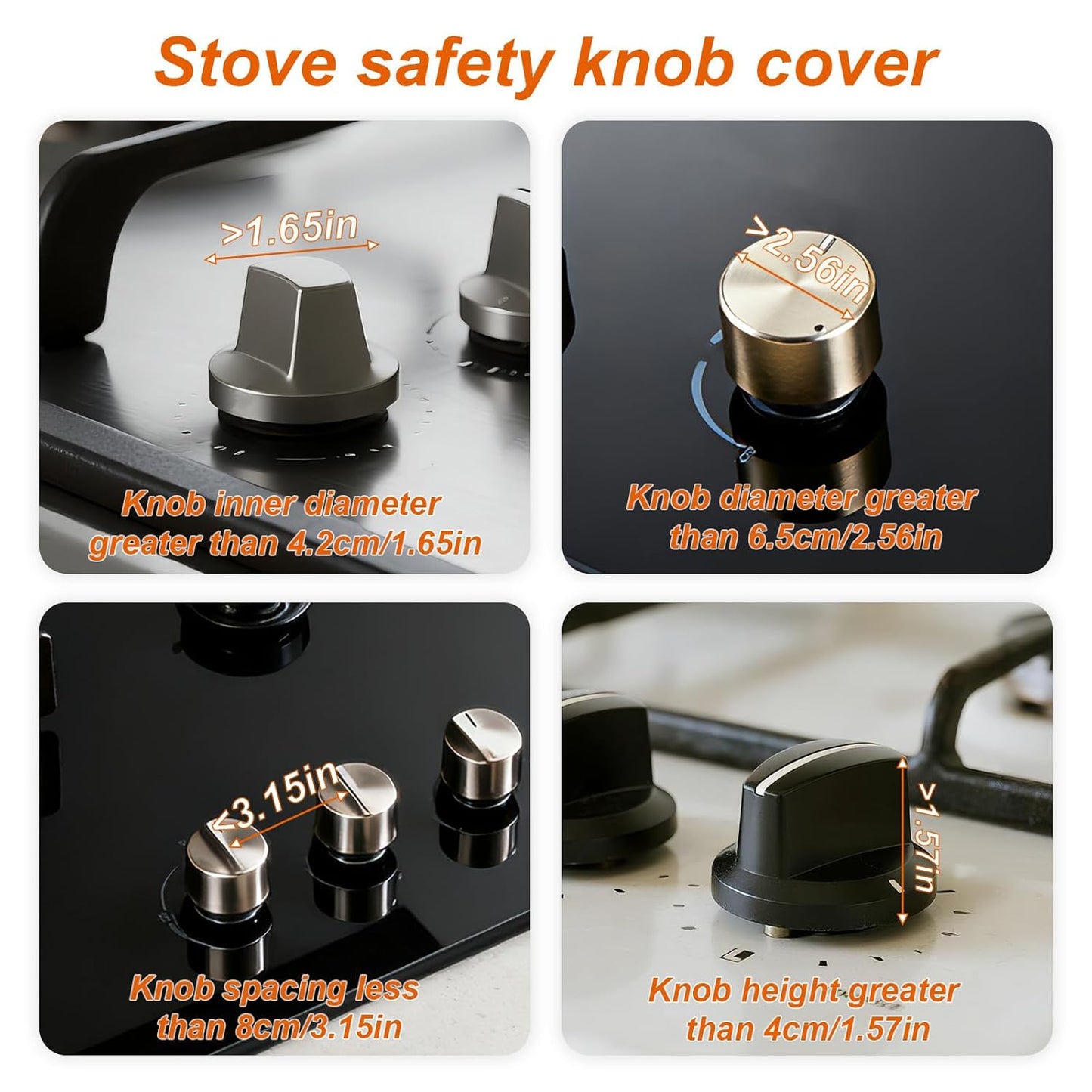 6pcs Stove Knob Safety Covers for Child, Baby Proofing Gas Oven Knob Locks with Heat Alert Stickers Gas Safety Covers for Kids and Pets Proof, Diameter Under 6.5cm/2.56in (Clear)