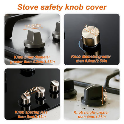 6pcs Stove Knob Safety Covers for Child, Baby Proofing Gas Oven Knob Locks with Heat Alert Stickers Gas Safety Covers for Kids and Pets Proof, Diameter Under 6.5cm/2.56in (Clear)