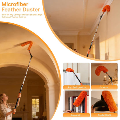 20ft High Ceiling Duster Kit with 4-12ft Heavy-Duty Extension Pole, Ceiling Fan Duster, Cobweb Duster, Microfiber Duster, Window Squeegee & Cleaner, Wall Duster for Home Long Reach Cleaning