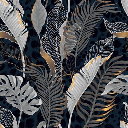 MuralPeel Dark Blue/Yellow Leaf Floral Peel and Stick Wallpaper Vintage Easy Peel Off Self Adhesive Removable Stick on Wall Paper for Kitchen Cabinet Renter Friendly