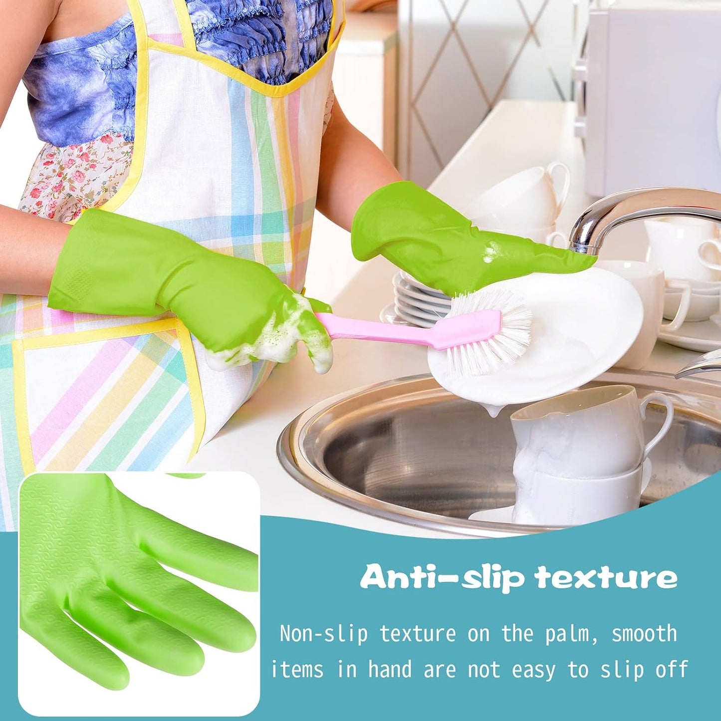 Rubber Reusable Gloves Long Household Dishwashing Gloves Kitchen Cleaning for Dishes Clean Gardening