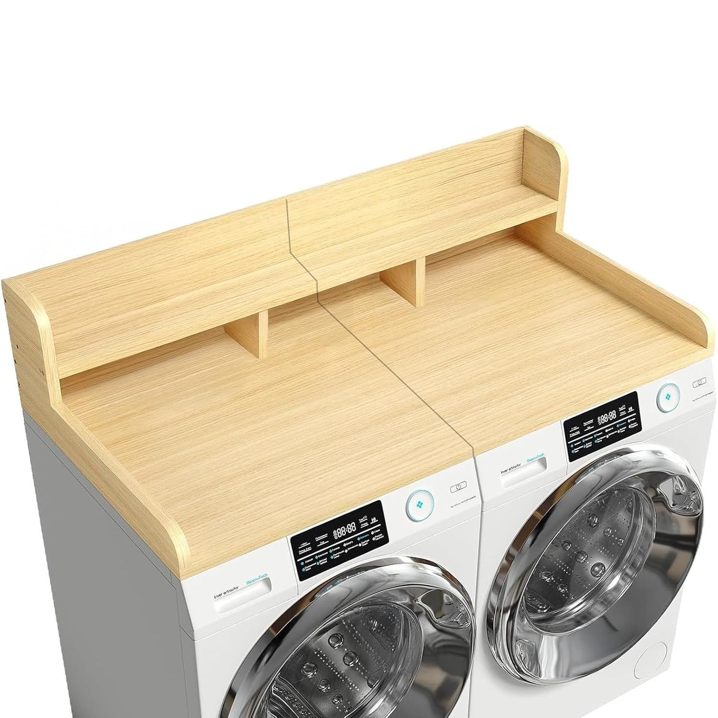 54" 2 Tier Washer Dryer Countertop with Storage Shelf, Waterproof MDF Laundry Room Organizer, Folding Station, Mechanically Joined Two-Panel Countertop (Walnut Brown)