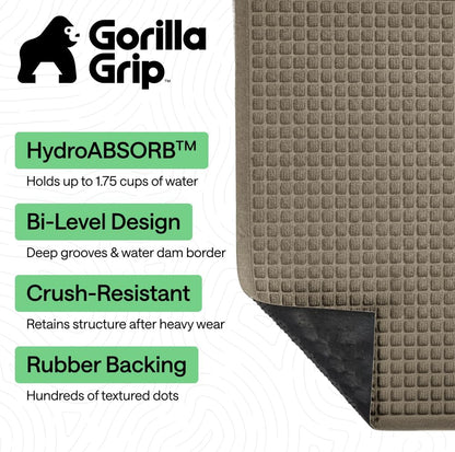 GORILLA GRIP® Ultra Absorbent Front Door Mat Outside Entrance, Traps Dirt and Moisture, HydroABSORB Indoor Outdoor Doormat Holds Up to 1.7 Cups Water, Stain and Fade Resistant Welcome Mat, 29x17 Black