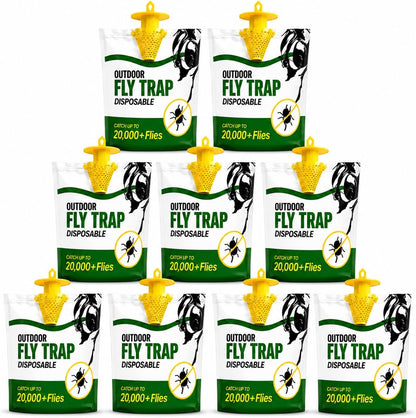 Fly Traps Outdoor 9 Pack – Disposable Hanging Fly Trap Bags with Pre-Baited Water-Activated Attractant, Leak-Resistant Outdoor Fly Trap for Patio, Yard, Barn, Garage & Trash Can