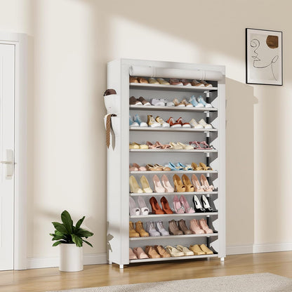 LANTEFUL Shoe Rack with Covers - 10 Tiers Tall Shoe Rack Organizer Large Capacity Shoe Shelf Storage 40 Pairs Space Saving Vertical Shoe Storage Organizer for Closet, Entryway, Dorm, Bedroom