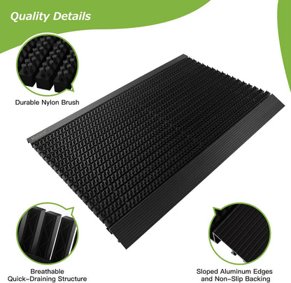Matace 35.4x22.2 Heavy Duty Aluminum Outdoor Doormat, 100% Nylon Brush, All-Season, All-Weather, Waterproof, Non-Slip, Noiseless, Front Door, Porch, Garage, Mud Room, Patio Entrance Door Mat, Black