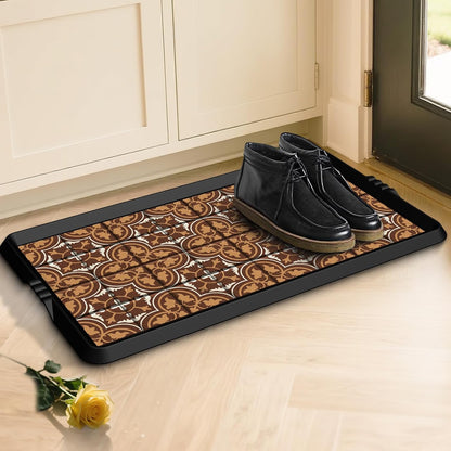 BEHERO Boot Tray Shoe Mat, Rubber Shoe Matt Tray Indoor/Outdoor Use, 16" x27.5" Shoe Cleaning Mat Non-Slip with Raised Edge for Entryways, Decks, and Patios (Black)