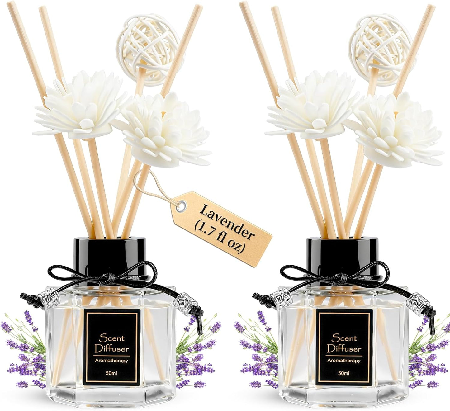 TonJin Reed Diffuser Set of 2 | 1.7 fl oz Natural Home Fragrance with Sticks | Long-Lasting Scented Sticks for Bathroom, Living Room & Bedroom | Non-Toxic Essential Oil Air Freshener Shangri-La
