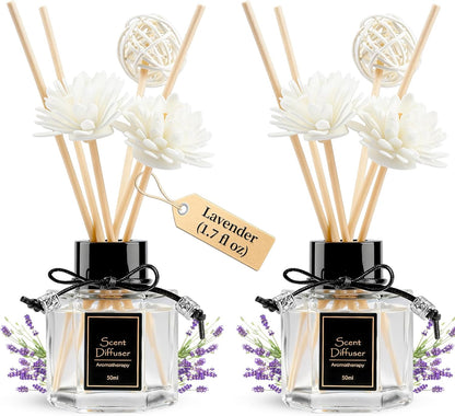 TonJin Reed Diffuser Set of 2 | 1.7 fl oz Natural Home Fragrance with Sticks | Long-Lasting Scented Sticks for Bathroom, Living Room & Bedroom | Non-Toxic Essential Oil Air Freshener Shangri-La