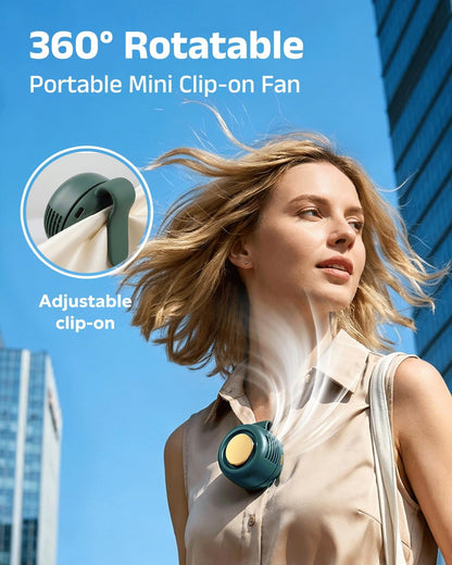 Portable Silent Mini Bladeless Electric Fan, 360° Rotatable Portable Mini Clip On Fan for Shirt Waist Rechargeable Whirlwind Clip Fan, 3-Speed Personal Fan Clip On for Outdoor, Travel, Home (Green)
