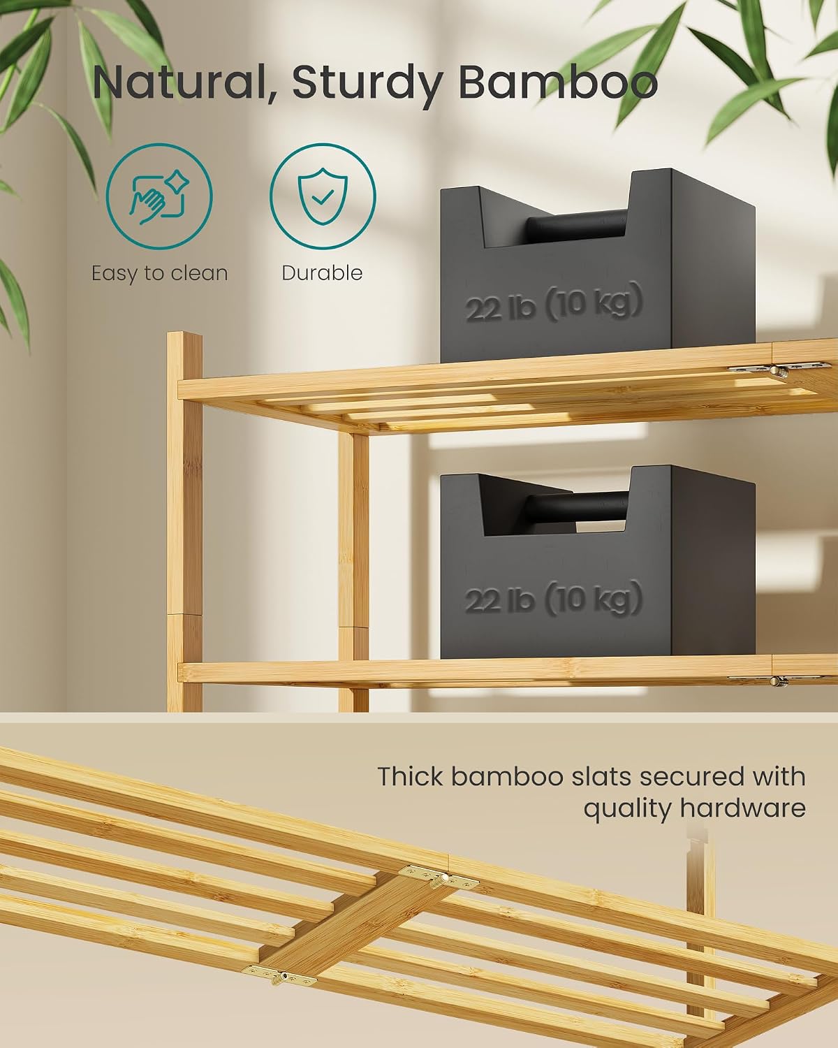 SONGMICS Bamboo Shoe Rack for Closet, Stackable Shoe Oragnizer with Modular Structure, Space-Saving Free Standing Shelf for Entryway Bedroom, 2-Tier, Holds 9-12 Pairs, Natural Color ULBS052YL01