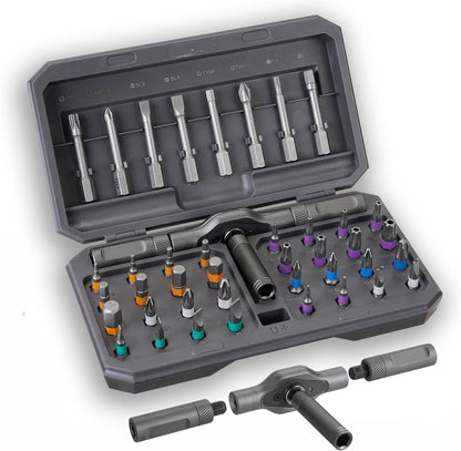 42 in 1 Magnetic Ratcheting Screwdriver Set with T-Handle, Multi-Bit Repair Tool Kit with Compact Case for Electronics, Appliances, Computer, Doorbell, Laptop, Furniture & Home Repair