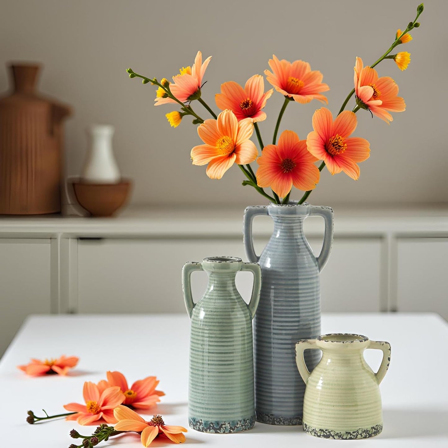 Bud Vase - Flower Vase Set - Decorative Vases - Ceramic Small Vase Set of 3 for Centerpieces - Ice Creak for Decor - Modern Decoration Vases for Home Farmhouse Table Office, Mini Vase by Lyeec