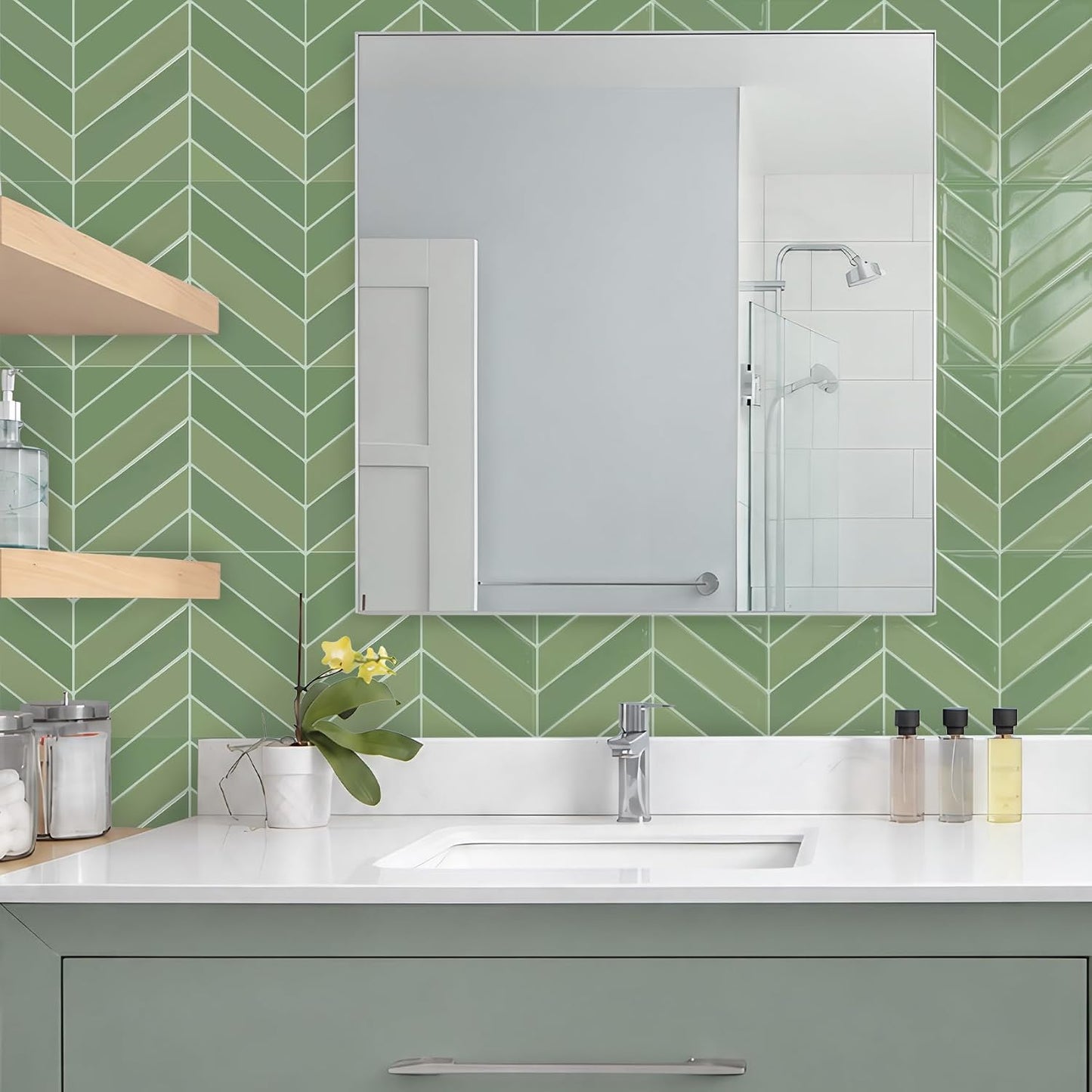 STICKGOO 10 Sheets Thicker Herringbone Peel and Stick Backsplash, 12.6”×9.7” Stick on Wall Tiles, Self Adhesive Tile Sticker for Kitchen Backsplash and Bathroom, White with Grey Grout